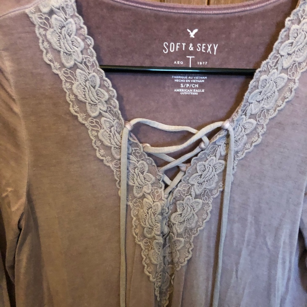 Lace up pink American Eagle long sleeve shirt